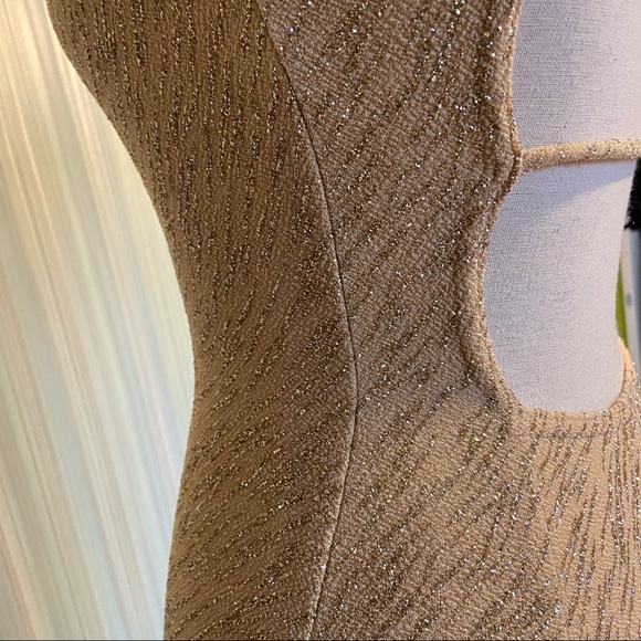 Vintage Gold Sparkle Glitter Open Back Fish Tail Sexy Party Halter Dress - Picture 4 of 17